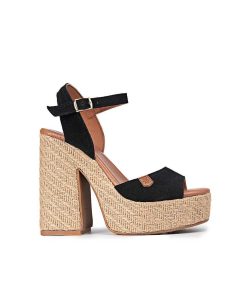 Mujer POPA BRAND Sandalias | Sandalia Tacon Plataforma Saladeta Serraje Negro