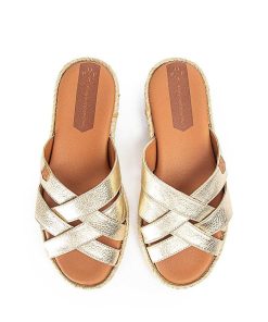 Mujer POPA BRAND Sandalias | Sandalia Plana Mifes Laminado Oro