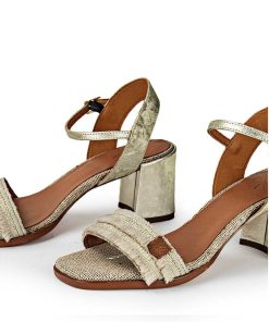 Mujer POPA BRAND Sandalias | Sandalia Tacon Lajas Flecos Champan