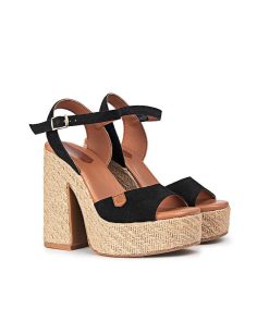 Mujer POPA BRAND Sandalias | Sandalia Tacon Plataforma Saladeta Serraje Negro