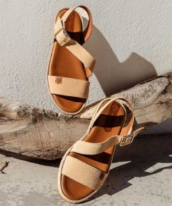 Mujer POPA BRAND Sandalias | Sandalia Plana Leyte Serraje Camel