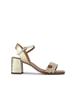 Mujer POPA BRAND Sandalias | Sandalia Tacon Lajas Flecos Champan