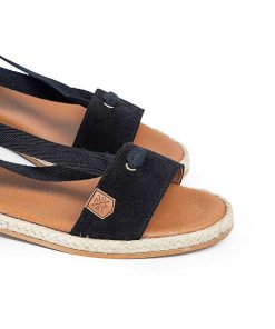 Mujer POPA BRAND Menorquinas | Menorquina Plana Clara Lazada Serraje Negro