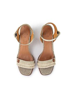 Mujer POPA BRAND Sandalias | Sandalia Tacon Lajas Flecos Champan