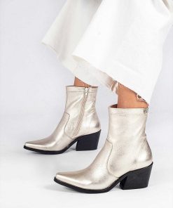 Mujer POPA BRAND Botines | Botin Olivia Laminado Platino