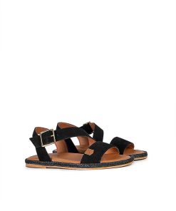 Mujer POPA BRAND Sandalias | Sandalia Plana Leyte Serraje Negro