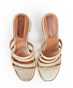 Mujer POPA BRAND Sandalias | Sandalia Tacon Palmar Cuerda Oro