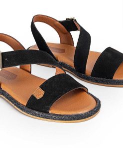 Mujer POPA BRAND Sandalias | Sandalia Plana Leyte Serraje Negro