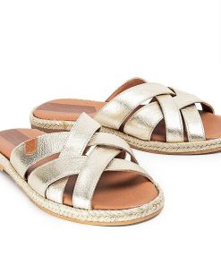 Mujer POPA BRAND Sandalias | Sandalia Plana Mifes Laminado Oro