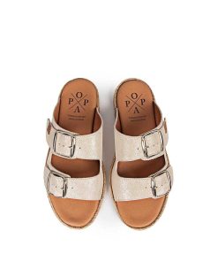 Mujer POPA BRAND Sandalias | Sandalia Plana Galdana Boreal Platino