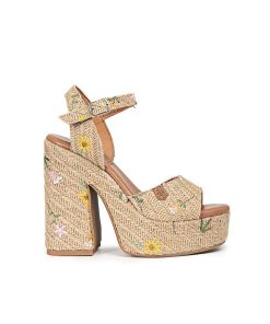 Mujer POPA BRAND Sandalias | Sandalia Tacon Plataforma Saladeta Bordado Natural