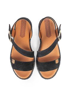 Mujer POPA BRAND Sandalias | Sandalia Plana Leyte Serraje Negro