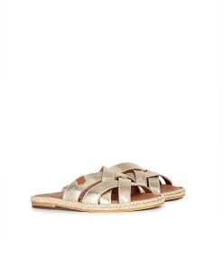 Mujer POPA BRAND Sandalias | Sandalia Plana Mifes Laminado Oro