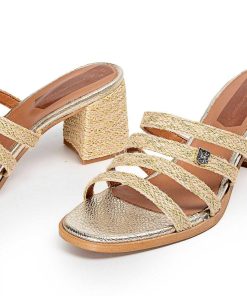 Mujer POPA BRAND Sandalias | Sandalia Tacon Palmar Cuerda Oro