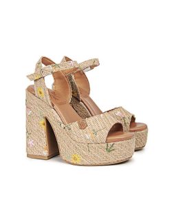 Mujer POPA BRAND Sandalias | Sandalia Tacon Plataforma Saladeta Bordado Natural