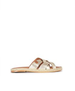 Mujer POPA BRAND Sandalias | Sandalia Plana Mifes Laminado Oro