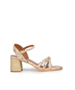 Mujer POPA BRAND Sandalias | Sandalia Tacon Lipez Laminado Oro