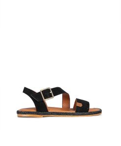 Mujer POPA BRAND Sandalias | Sandalia Plana Leyte Serraje Negro