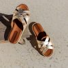 Mujer POPA BRAND Sandalias | Sandalia Plana Mifes Laminado Oro