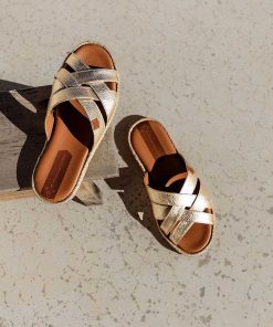 Mujer POPA BRAND Sandalias | Sandalia Plana Mifes Laminado Oro