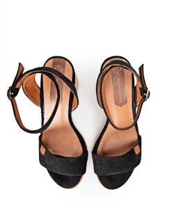 Mujer POPA BRAND Sandalias | Sandalia Tacon Terranova Serraje Negro