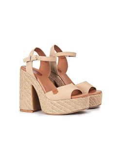 Mujer POPA BRAND Sandalias | Sandalia Tacon Plataforma Saladeta Serraje Arena