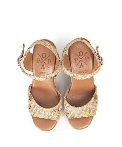 Mujer POPA BRAND Sandalias | Sandalia Tacon Plataforma Saladeta Bordado Natural