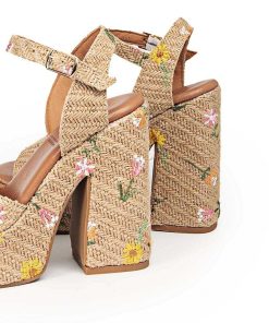 Mujer POPA BRAND Sandalias | Sandalia Tacon Plataforma Saladeta Bordado Natural