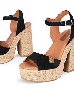 Mujer POPA BRAND Sandalias | Sandalia Tacon Plataforma Saladeta Serraje Negro