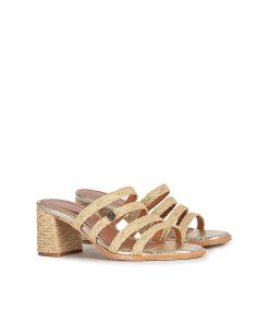 Mujer POPA BRAND Sandalias | Sandalia Tacon Palmar Cuerda Oro